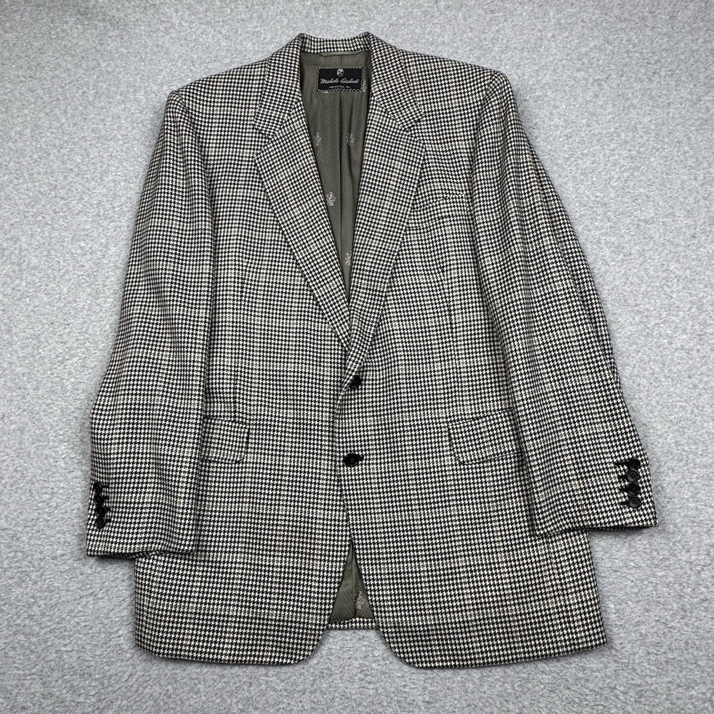 VTG Michele Carchedi Sport‎ Coat 42R Houndstooth Preppy White Black Bespoke 90's